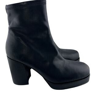 NEW Anne Klein Sloane Black Vegan Leather Block Heel Ankle Boots Size 10M